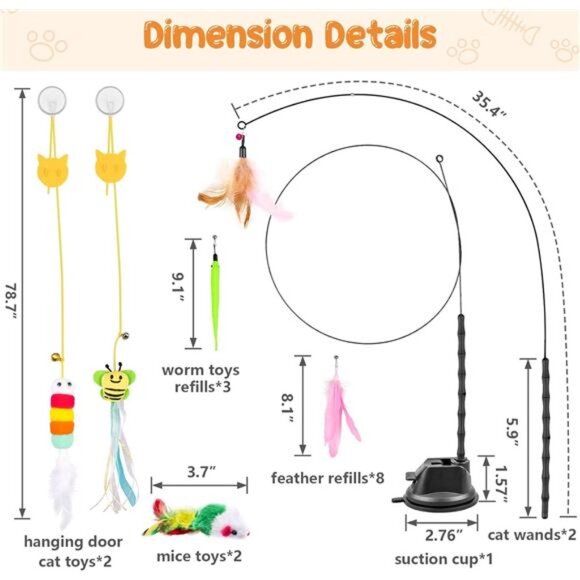 Cat Wand Toy, 15 Pcs Interactive Cat Feather Toys for Indoor Self Play - Picture 3 of 8